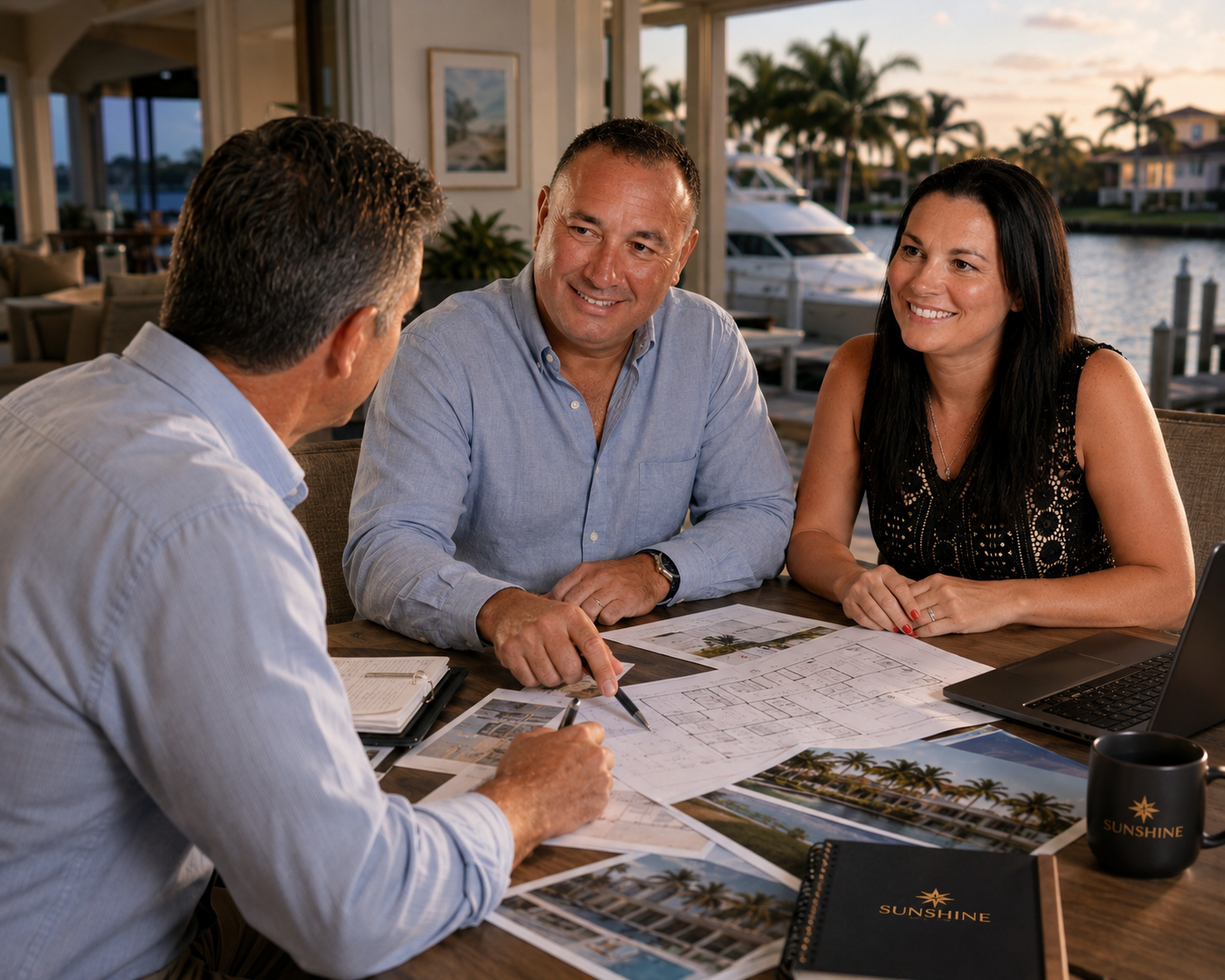 Private Client Consultation | Sunshine Solutions | Naples, Florida Sunshine Solutions meeting with private clients to coordinate waterfront property, yacht ownership, and lifestyle services in Naples, Florida.